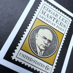 Poet E.A. Masters Framed Postage Stamp Art 4x4 USA #1405